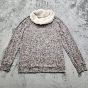 NEW Hem & Thread Sweater Womens M Gray Sherpa Lined Funnel Neck Lightweight